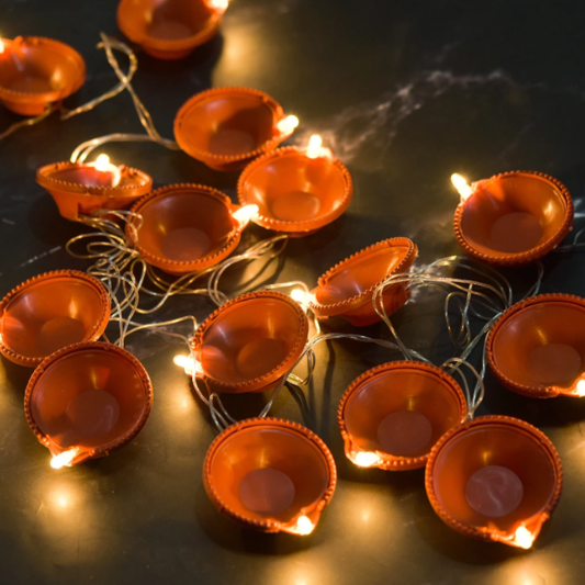 Warm White Diya String Lights – Decorative LED Fairy Lights for Festivals & Home Decor