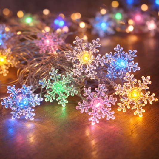 Snowflake Multicolor LED String Lights – Decorative Fairy Lights for Christmas & Home