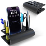 Acrylic Tiny Twist Pen & Phone Stand – 3-Slot Mini Desk Organizer, Black