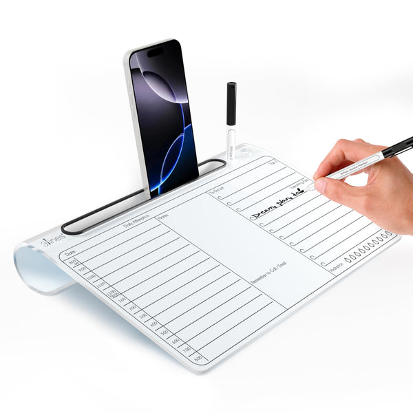 Daily Slate Acrylic Writing Board – Dry Erase Desk Planner with Phone & Marker Holder (Large)