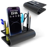 Acrylic Tiny Twist Pen & Phone Stand – 3-Slot Mini Desk Organizer, Black