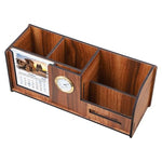 6-in-1 Desk Organizer with Clock, Calendar & Mobile Stand – Premium MDF Wooden Finish
