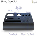 Acrylic Tiny Twist Pen & Phone Stand – 3-Slot Mini Desk Organizer, Black