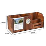 6-in-1 Desk Organizer with Clock, Calendar & Mobile Stand – Premium MDF Wooden Finish